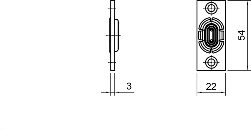Schloss, Türbeschlag, Riegel, Durchmesser 54mm, Maße 22x54