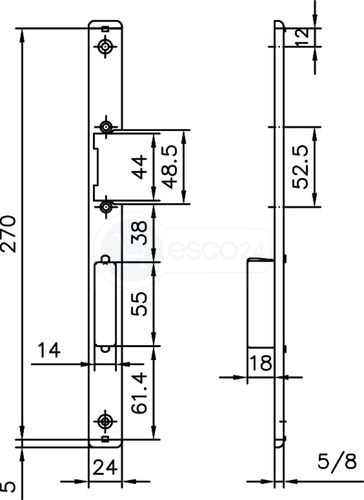 Schließblech KFV MFV U5x24x270x1,5, niro, f. E-Öffner, DIN R