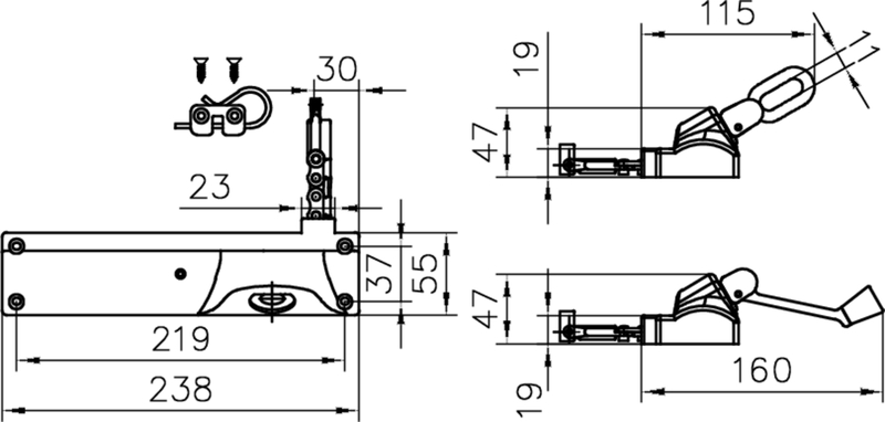 mechanism, lock, drawer, dimensions, swan-neck lever