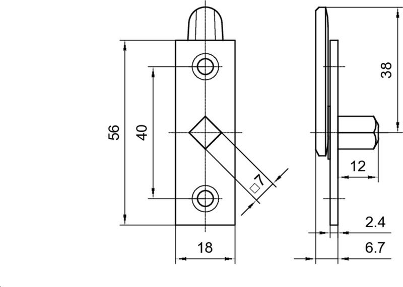 Verschluss, Türbeschlag, Konstruktionszeichnung, Schematisch, Montageplatte
