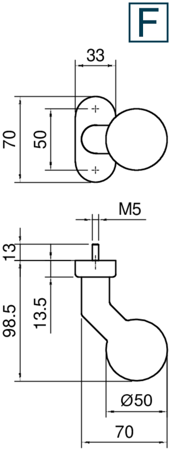 Türgriff, Griff, Türdrücker, Rundknopf, M5 Gewinde
